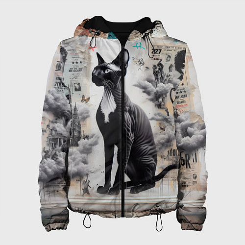 Женская куртка Кошка Корниш-рекс - ретро граффити / 3D-Черный – фото 1