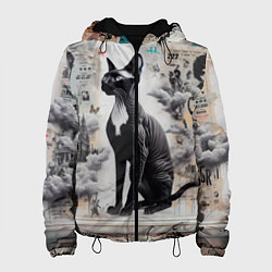 Куртка с капюшоном женская Кошка Корниш-рекс - ретро граффити, цвет: 3D-черный