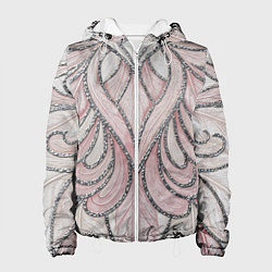 Куртка с капюшоном женская Нежно розовый орнамент из перьев, цвет: 3D-белый