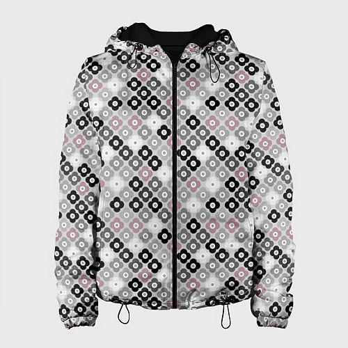 Женская куртка Цветочный серо-розовый узор ретро / 3D-Черный – фото 1