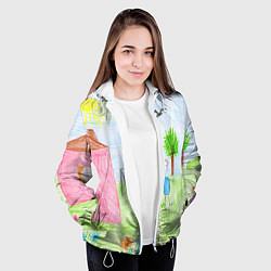 Куртка с капюшоном женская Детские рисунки, цвет: 3D-белый — фото 2