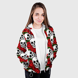 Куртка с капюшоном женская Черепа в розах, цвет: 3D-белый — фото 2