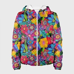 Куртка с капюшоном женская Яркие цветы, цвет: 3D-белый