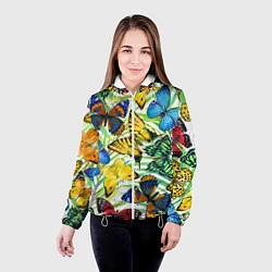Куртка с капюшоном женская Тропические бабочки, цвет: 3D-белый — фото 2