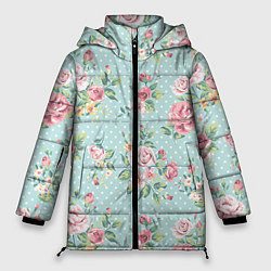 Куртка зимняя женская Цветы ретро 1, цвет: 3D-черный