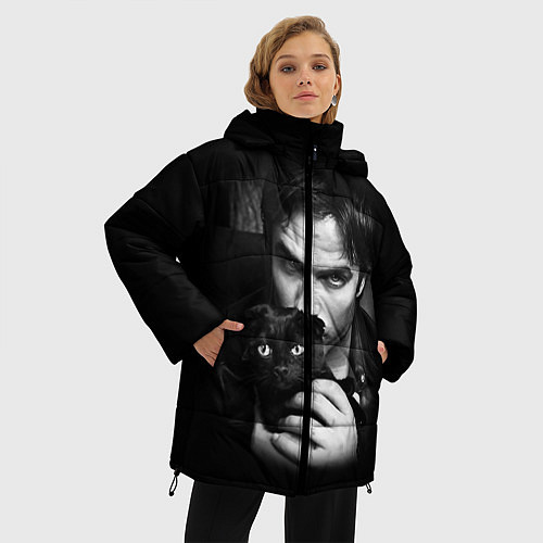 Женская зимняя куртка Деймон Сальваторе с котом / 3D-Красный – фото 3
