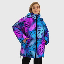 Куртка зимняя женская Сине-розовые тропики, цвет: 3D-черный — фото 2