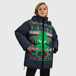 Куртка зимняя женская Новогодний свитер Ктулху, цвет: 3D-красный — фото 2