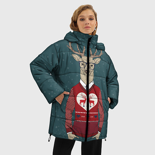 Женская зимняя куртка Олень хипстер / 3D-Красный – фото 3