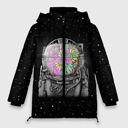 Куртка зимняя женская Цветочный астонавт, цвет: 3D-черный