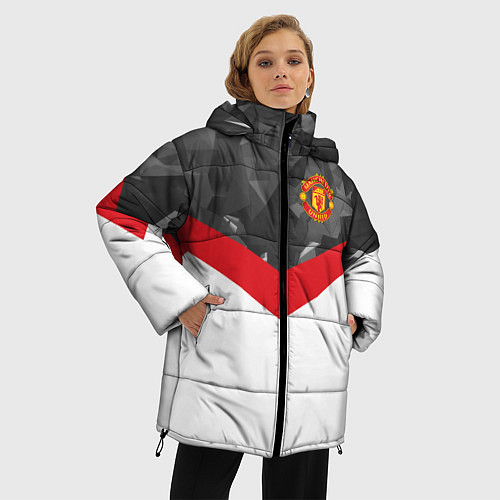 Женская зимняя куртка Man United FC: Grey Polygons / 3D-Красный – фото 3