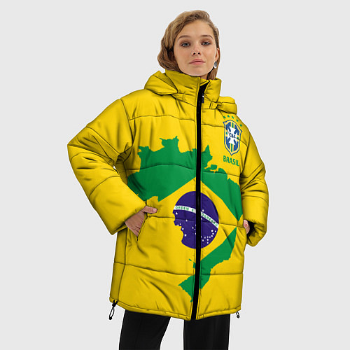 Женская зимняя куртка Сборная Бразилии: желтая / 3D-Красный – фото 3