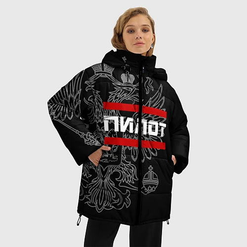 Женская зимняя куртка Пилот: герб РФ / 3D-Красный – фото 3
