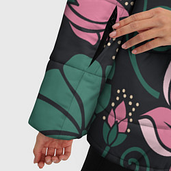Куртка зимняя женская Black Pink: Delicate Flowers, цвет: 3D-черный — фото 2