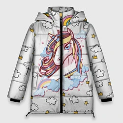 Куртка зимняя женская Единорог на облаках, цвет: 3D-черный