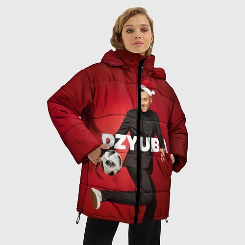 Женская зимняя куртка Новогодний Дзюба / 3D-Красный – фото 3