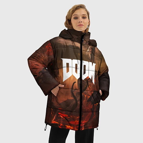 Женская зимняя куртка DOOM: Eternal / 3D-Красный – фото 3