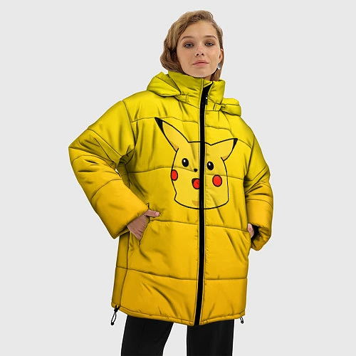 Женская зимняя куртка Удивленный Пикачу / 3D-Красный – фото 3