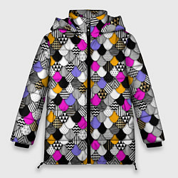 Куртка зимняя женская Цветная чешуя, цвет: 3D-черный