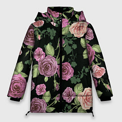 Куртка зимняя женская Кусты роз, цвет: 3D-черный