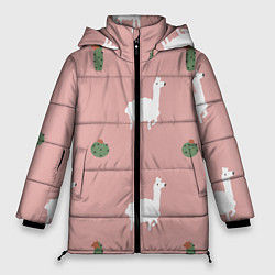 Куртка зимняя женская Лама и кактусы, цвет: 3D-светло-серый