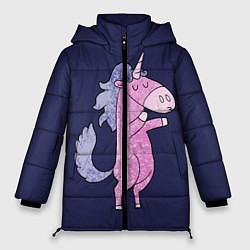 Куртка зимняя женская Единорог на задних лапах, цвет: 3D-черный