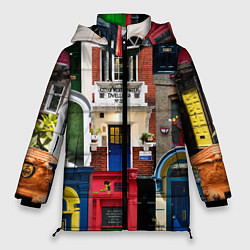 Куртка зимняя женская London doors цифровой коллаж, цвет: 3D-черный