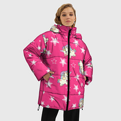 Куртка зимняя женская Единорожки UNICORN PINK, цвет: 3D-черный — фото 2