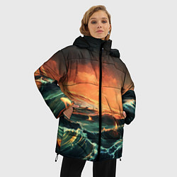 Куртка зимняя женская Фэнтези море корабли закат, цвет: 3D-черный — фото 2