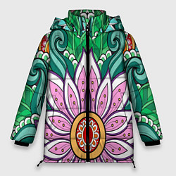 Куртка зимняя женская Цветок дудлинг линии лето, цвет: 3D-черный