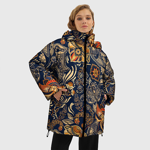 Женская зимняя куртка Узор орнамент цветы этно / 3D-Красный – фото 3