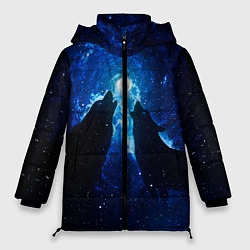 Куртка зимняя женская Волки силуэты звездное небо, цвет: 3D-красный