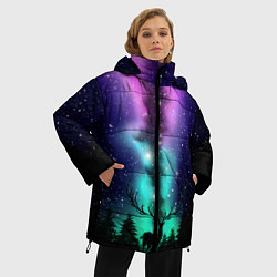 Куртка зимняя женская Силуэт оленя северное сияние, цвет: 3D-черный — фото 2