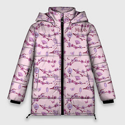 Куртка зимняя женская Mulan Flowers Pattern, цвет: 3D-черный