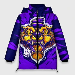 Куртка зимняя женская Граффити Лев фиолетовый, цвет: 3D-черный