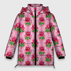 Куртка зимняя женская Декор из нежных роз, цвет: 3D-красный