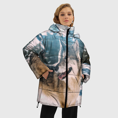 Женская зимняя куртка Волк и снег / 3D-Красный – фото 3