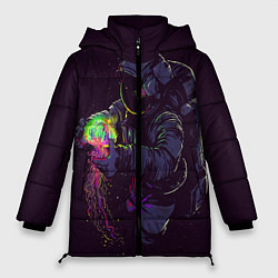 Куртка зимняя женская Медуза и космонавт, цвет: 3D-черный