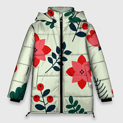 Куртка зимняя женская Цветы, ягоды, листья, цвет: 3D-черный