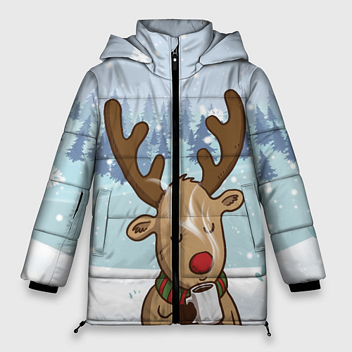 Женская зимняя куртка Олень с кружкой / 3D-Светло-серый – фото 1