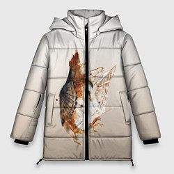 Куртка зимняя женская Летящая сова рисунок, цвет: 3D-черный