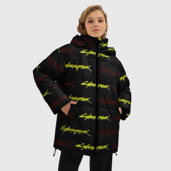 Куртка зимняя женская Cyberpunk 2077 паттерн, цвет: 3D-красный — фото 2
