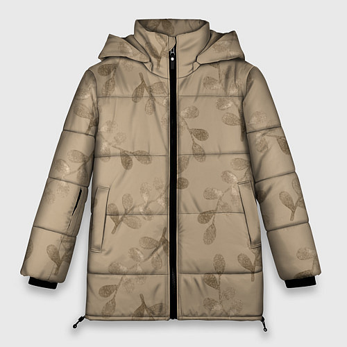 Женская зимняя куртка Листья на бежевом фоне / 3D-Светло-серый – фото 1