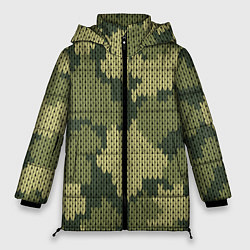 Куртка зимняя женская Вязаный принт милитари, цвет: 3D-черный