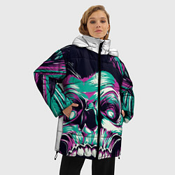 Куртка зимняя женская Череп и птицы иллюстрация, цвет: 3D-черный — фото 2