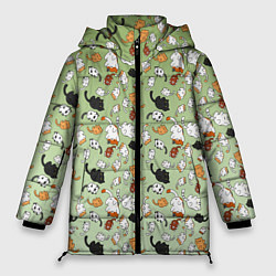 Куртка зимняя женская Много рисованных котов узор, цвет: 3D-светло-серый