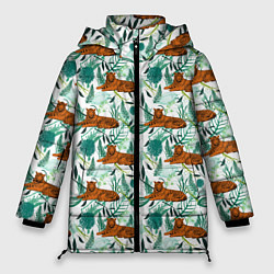 Куртка зимняя женская Цветы и Тигр Паттерн, цвет: 3D-светло-серый