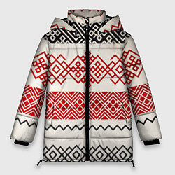 Куртка зимняя женская Славянский узор красно-черный, цвет: 3D-красный