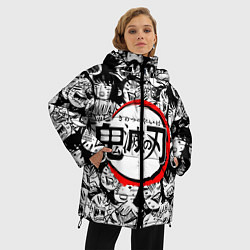 Куртка зимняя женская DEMON SLAYER ЛИЦА УЗОР, цвет: 3D-светло-серый — фото 2