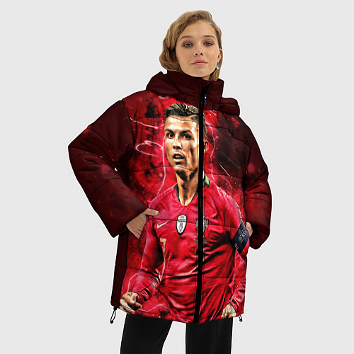 Женская зимняя куртка Криштиану Роналду Португалия / 3D-Красный – фото 3